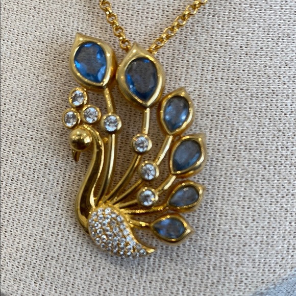 New Hespera Gold Vermeil and authentic aquamarine gems Peacock Pendant Necklace - Picture 2 of 2